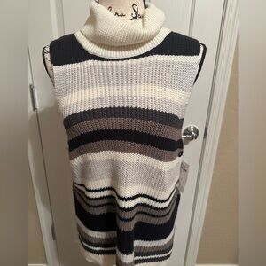 Abercrombie & Fitch Women’s Striped Turtleneck Sleeveless Sweater Large NWT